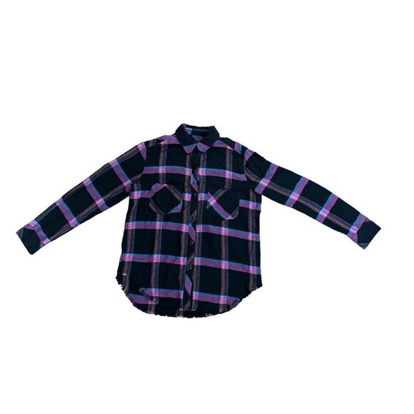 Rails Leo Long Sleeve Plaid Flannel Button Up Shirt Top Onyx Magenta Cayenne XS - Picture 3 of 11